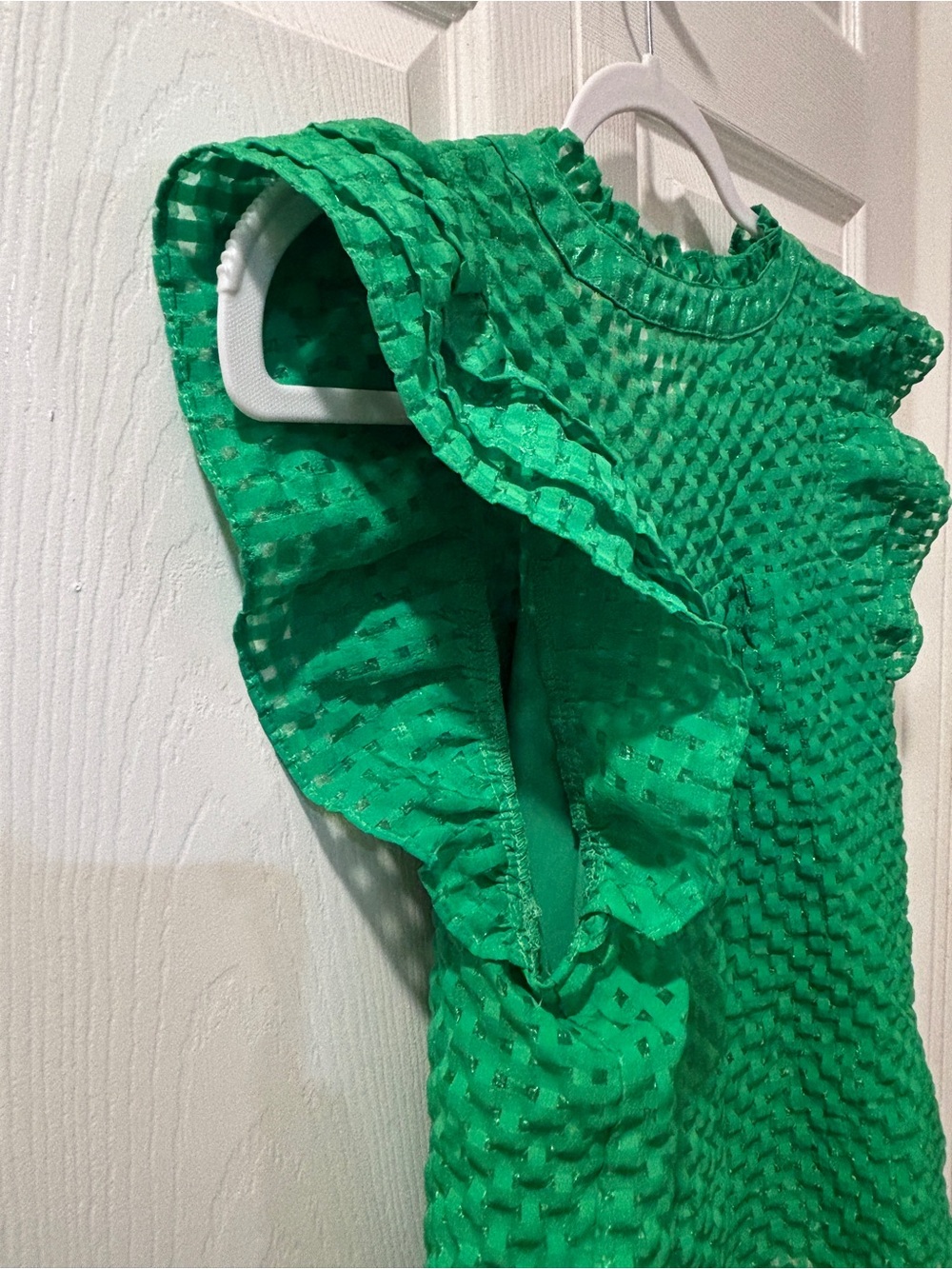 Entro Kelly Green Seersucker Plaid Ruffle Flutter Sleeve Top L - Picture 6 of 7